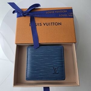 Louis Vuitton Blue Epi Porte Monnaie Coins Card‎ Case Boite Box